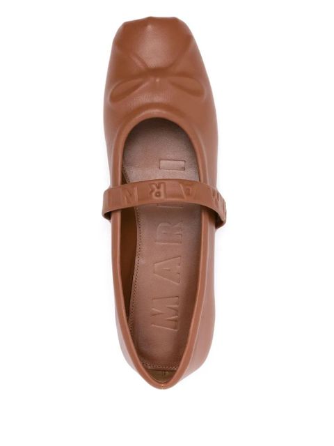 Marni logo-embossed ballet flats - Brown