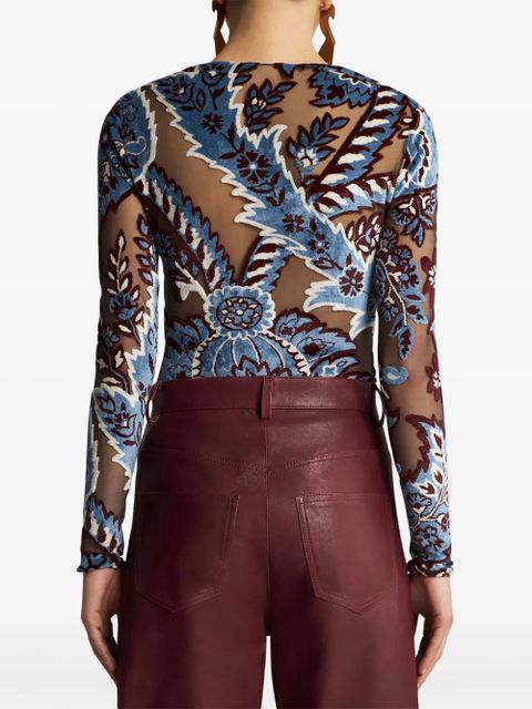 ETRO tulle and jacquard velvet top - Blue