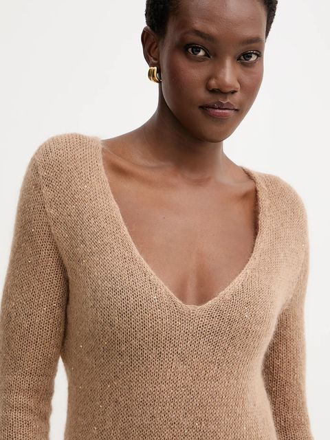 Liviana Conti sukienka z dodatkiem wełny kolor brązowy maxi prosta L5WG63