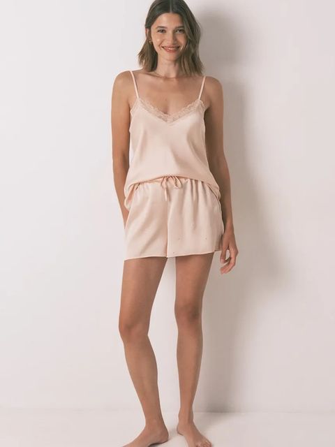 women'secret szorty piżamowe damska kolor pomarańczowy satynowa 2542460