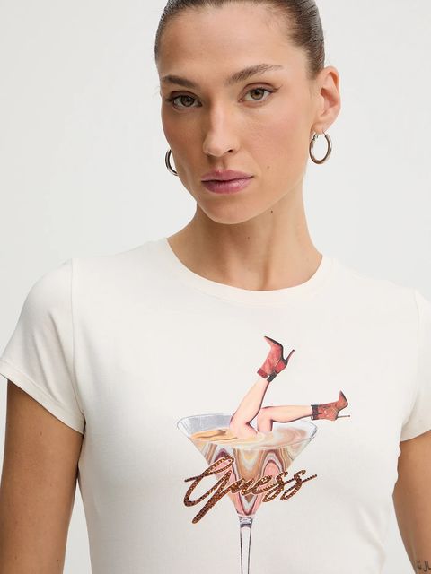 Guess t-shirt TINI damski kolor beżowy W5YI41 KA0Q1