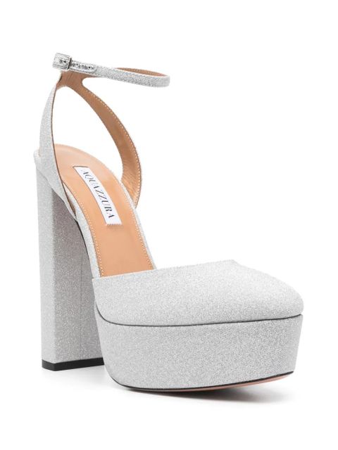 Aquazzura So High 140mm glitter leather pumps - Silver - zdjęcie produktu nr 2