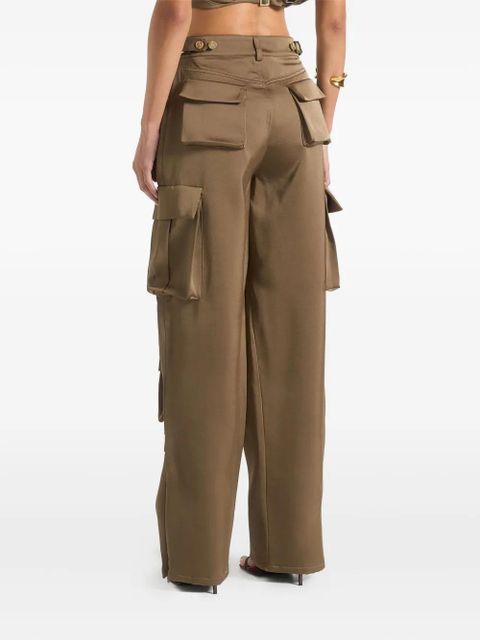 Manière De Voir Emilie high-waisted satin cargo trousers - Green