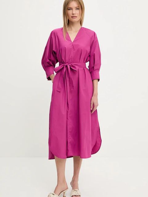 Answear.LAB sukienka bawełniana kolor różowy midi rozkloszowana - zdjęcie produktu nr 2