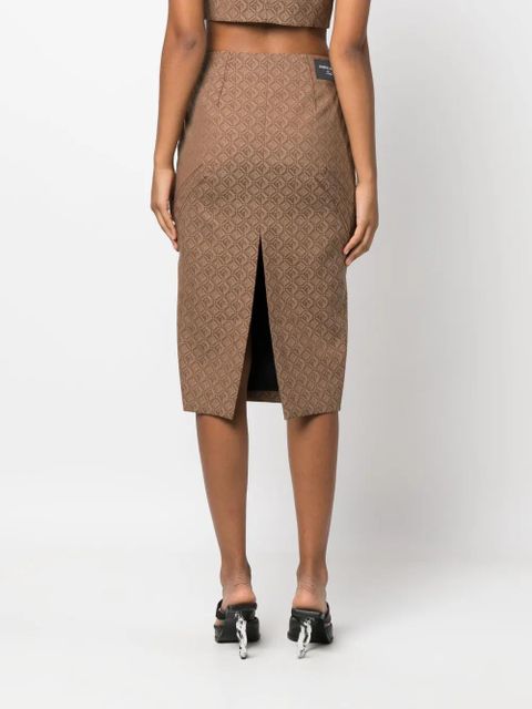 Marine Serre Regenerated Moon Diamant jacquard midi skirt - Brown