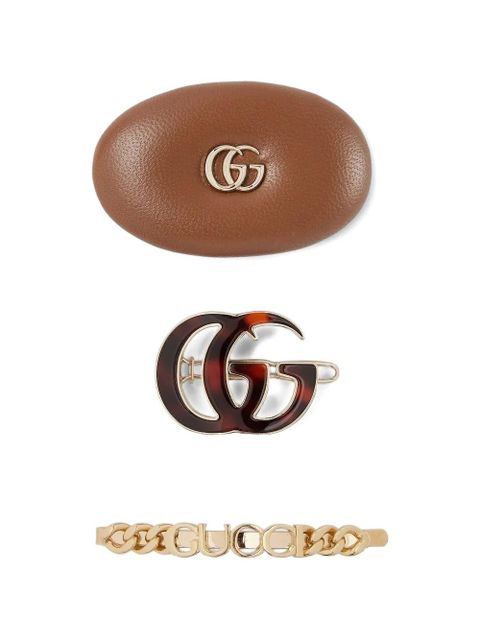 Gucci gg leather hair clip (set of two) - Brown - zdjęcie produktu nr 1