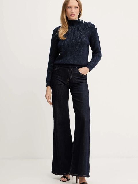 Morgan sweter z domieszką wełny MSTORI damski kolor granatowy z półgolfem MSTORI