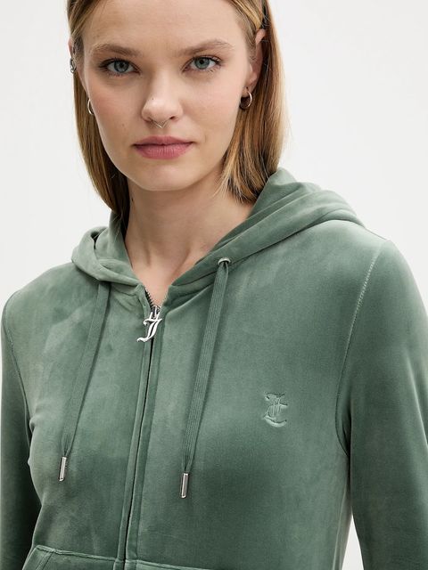 Juicy Couture bluza damska kolor zielony z kapturem gładka JCAP176
