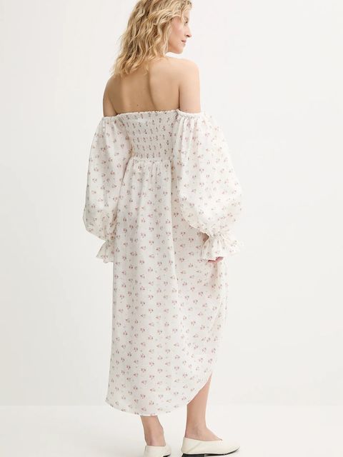 The Sleeper sukienka lniana kolor biały maxi rozkloszowana ATDR01F015R