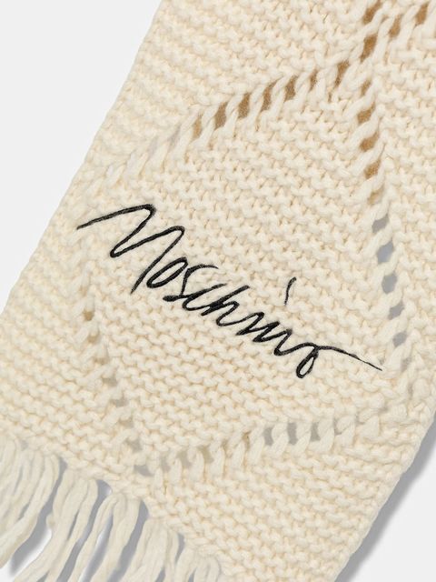 Moschino szalik z wełną damski kolor beżowy z aplikacją M3354 30817 - zdjęcie produktu nr 2