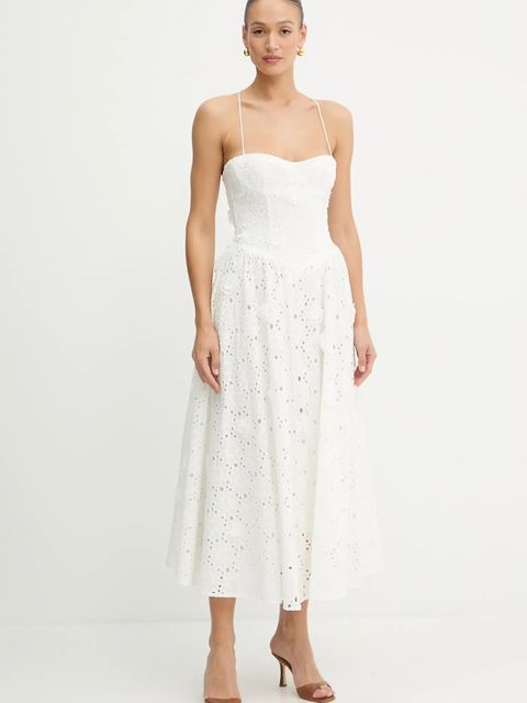 Bardot sukienka bawełniana kolor biały maxi rozkloszowana 59786DB2