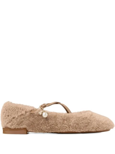 Jimmy Choo shearling cross-strap ballerina flats - Brown - zdjęcie produktu nr 1