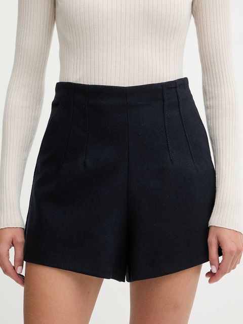 MAX&Co. szorty z dodatkiem wełny damskie kolor granatowy gładkie high waist 2526146024200 - zdjęcie produktu nr 1