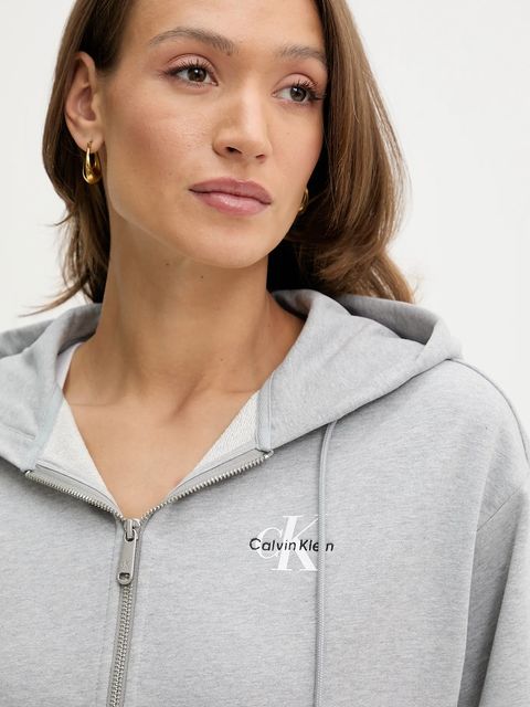 Calvin Klein Jeans bluza damska kolor szary z kapturem z nadrukiem LV047B270G
