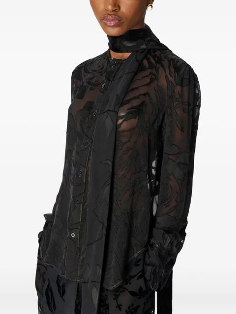 Marine Serre floral-print silk scarf blouse - Black