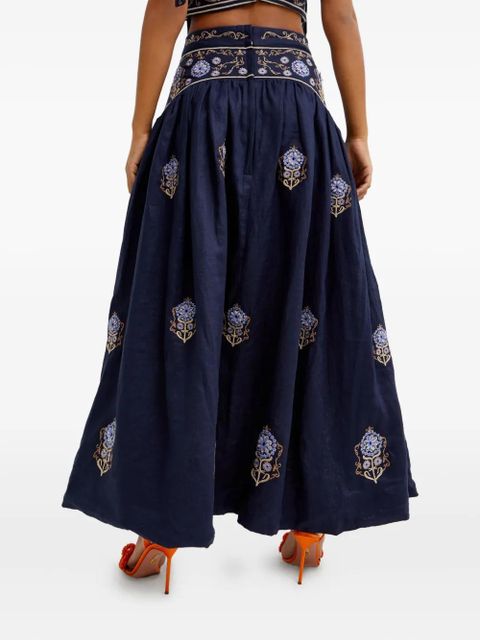Agua By Agua Bendita Curua Mosaico embroidered asymmetric midi skirt - Blue
