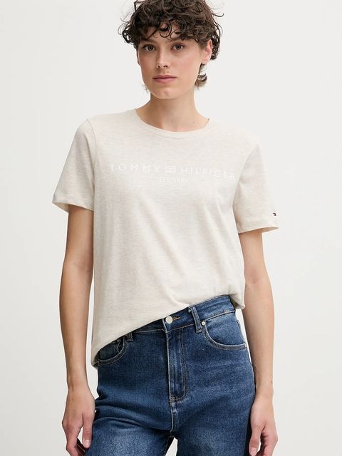 Tommy Hilfiger t-shirt bawełniany damski kolor beżowy WW0WW40276