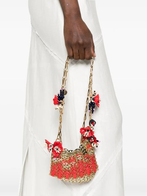 Rabanne nano 1969 floral-appliqué chain shoulder bag - Red