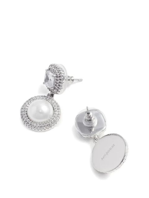 Self-Portrait crystal pearl drop earrings - Silver