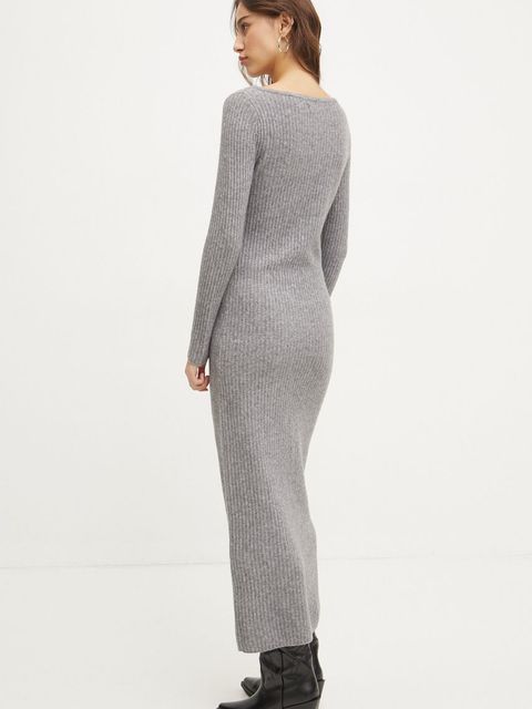 Abercrombie & Fitch sukienka wełniana kolor szary maxi dopasowana KI159-5053