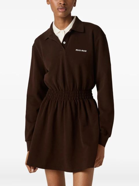 Miu Miu logo-embroidered piqué dress - Brown
