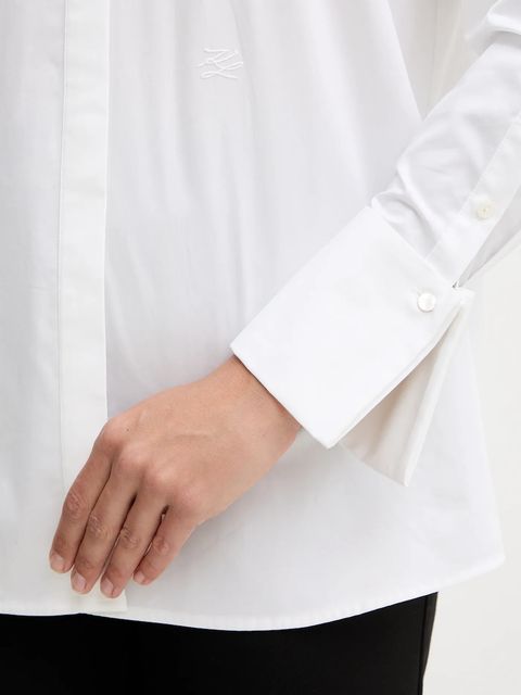 Karl Lagerfeld koszula bawełniana damska kolor biały relaxed z kołnierzykiem klasycznym A3W11020