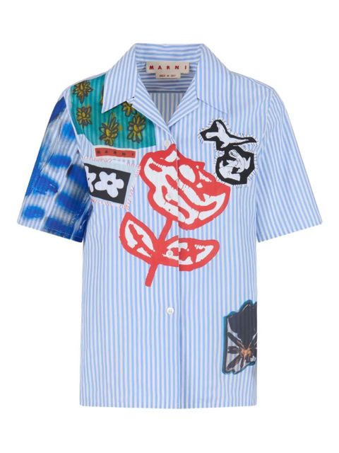 Marni patchwork embroidered short-sleeve shirt - Blue - zdjęcie produktu nr 1