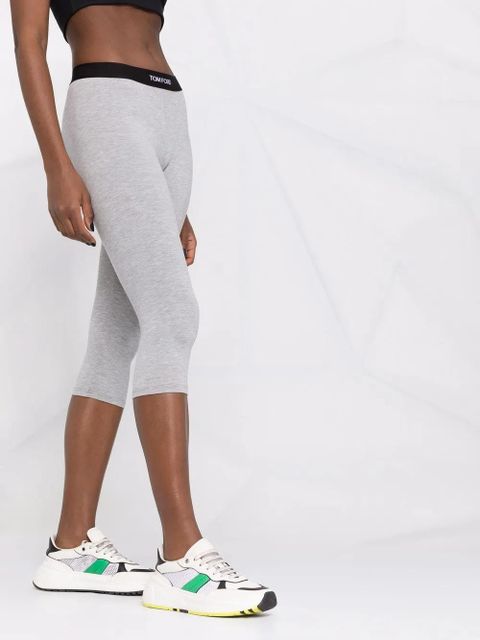 TOM FORD cropped logo-waistband leggings - Grey