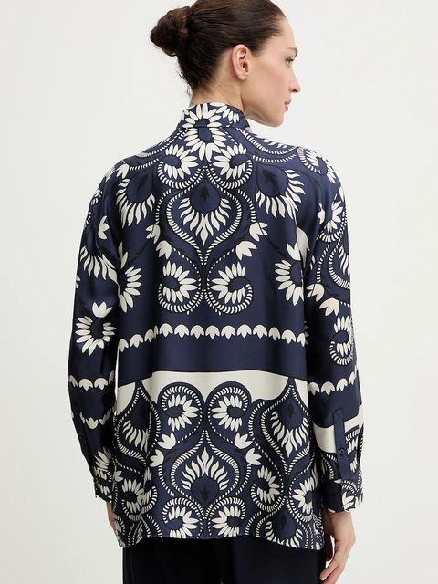 Weekend Max Mara koszula jedwabna LASTRA damska kolor granatowy regular z kołnierzykiem klasycznym 2615191011600 - zdjęcie produktu nr 2