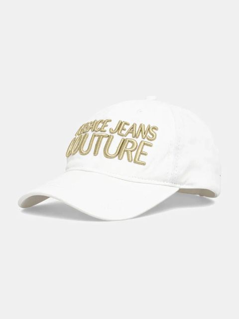 Versace Jeans Couture czapka z daszkiem bawełniana damska kolor biały z aplikacją 78HAZK32 ZG365