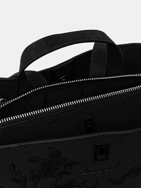 Desigual plecak ROMEO FLORAL TOTAL B damski kolor czarny duży z aplikacją 25WAKP06