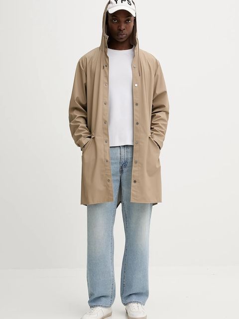 Rains kurtka 12020 Long Jacket kolor beżowy przejściowa 12020