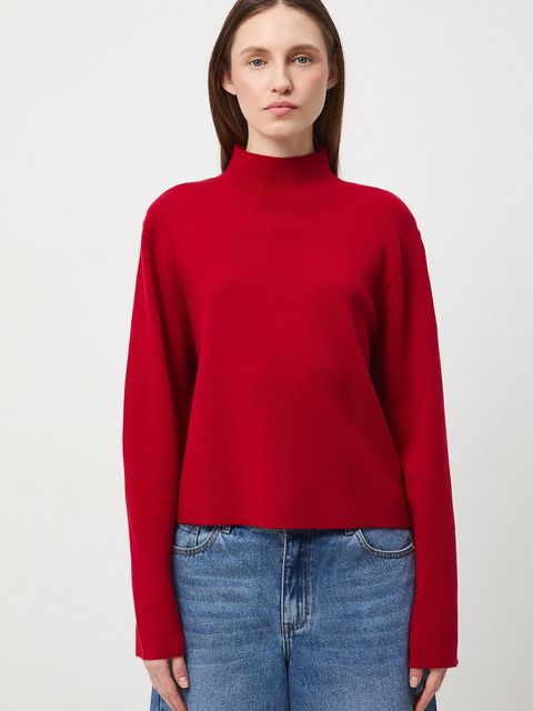 Medicine sweter damski kolor czerwony lekki z półgolfem