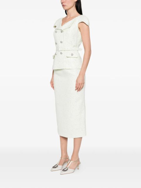 Self-Portrait embellished double-breasted dress - Green