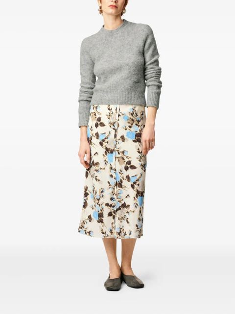 AMI Paris floral-print A-line midi skirt - Neutrals