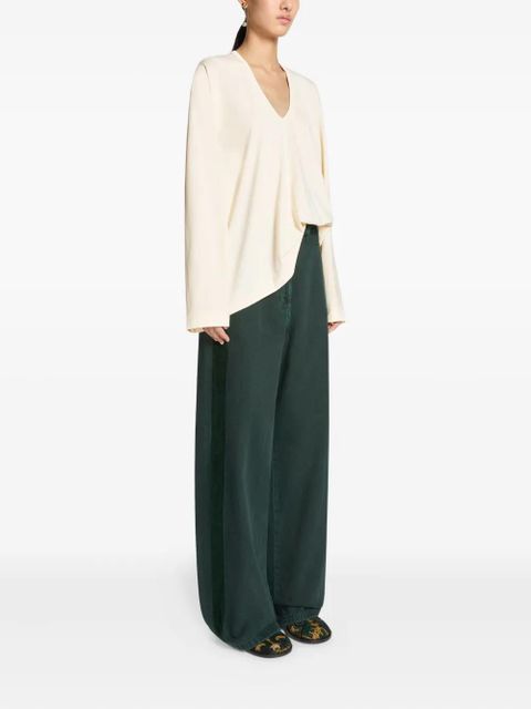 DRIES VAN NOTEN side-stripe denim trousers - Green