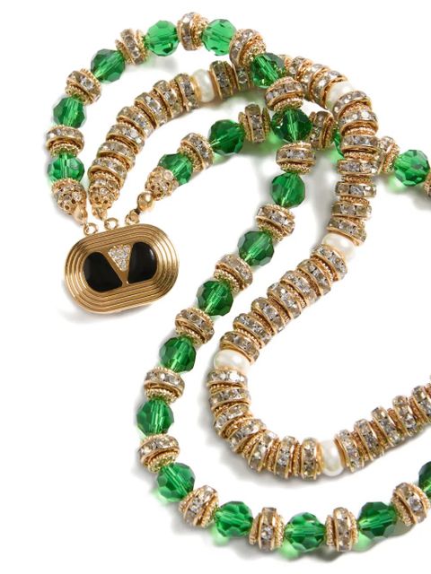 Valentino Garavani Ovalette necklace in metal, enamel, briole glass, pearls and crystals - Gold