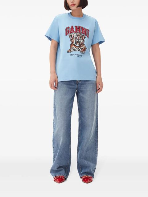 GANNI cotton round-neck t-shirt - Blue