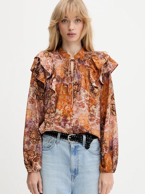 Desigual koszula ROMANTICA damska kolor pomarańczowy regular z wiązanym dekoltem 25WWBW08 - zdjęcie produktu nr 1