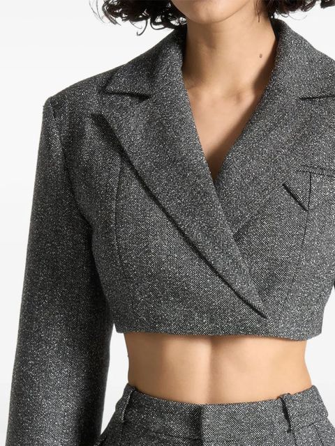 Manière De Voir herringbone wide-shoulder cropped blazer - Grey