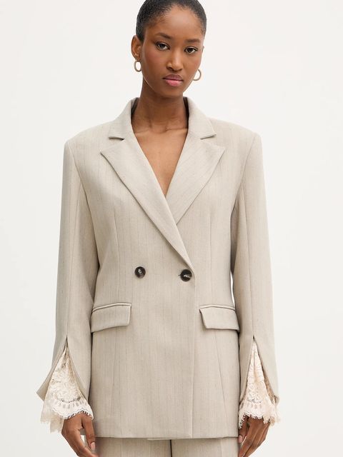 Haveone marynarka kolor beżowy dwurzędowa JGE-P031 - zdjęcie produktu nr 1