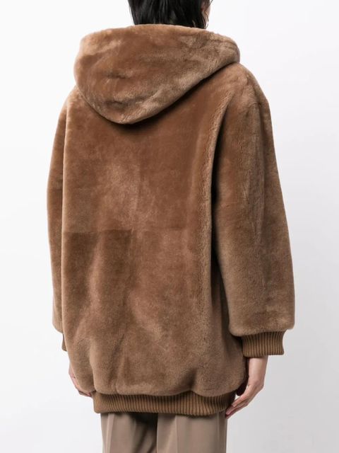 Yves Salomon zip-up hooded oversized coat - Brown