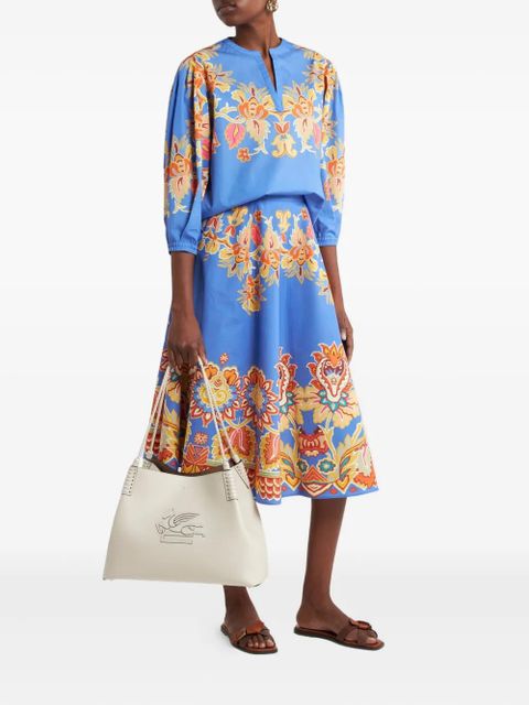 ETRO printed poplin midi skirt - Blue