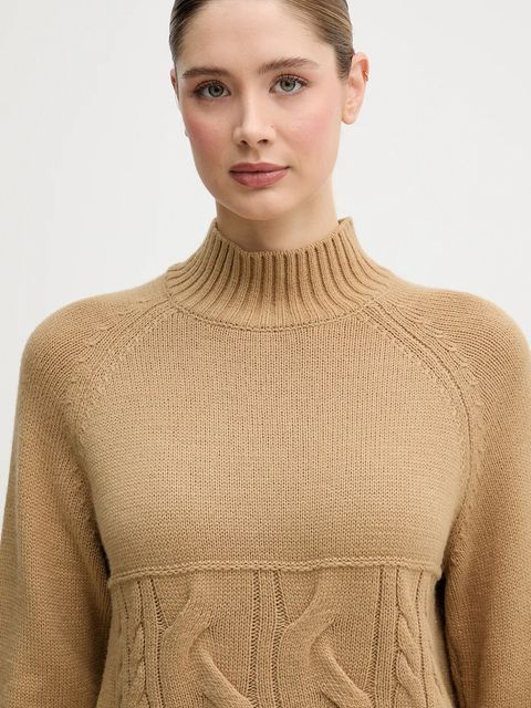 United Colors of Benetton sweter z dodatkiem wełny damski kolor beżowy z półgolfem 191VD204A