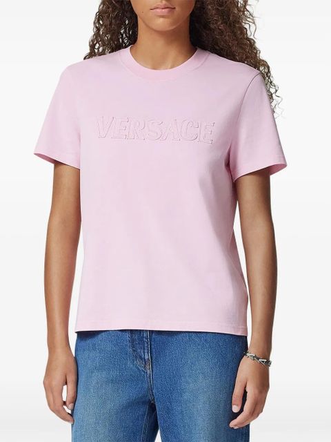 Versace logo-embroidered fringed T-shirt - Pink