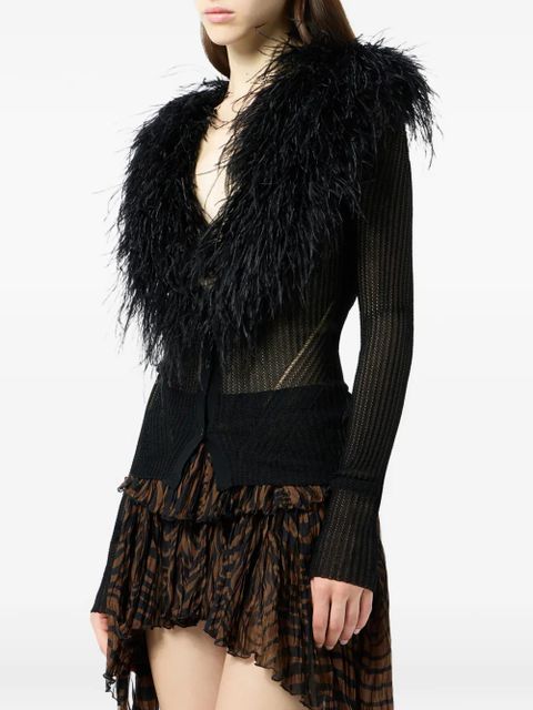 Blumarine feather-collar cardigan - Black