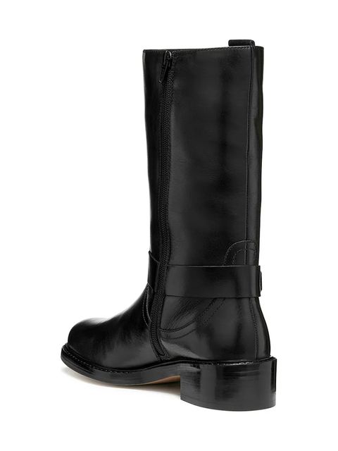 Geox botki skórzane D NALVIA damskie kolor czarny na płaskim obcasie D565QC 000FF C9999