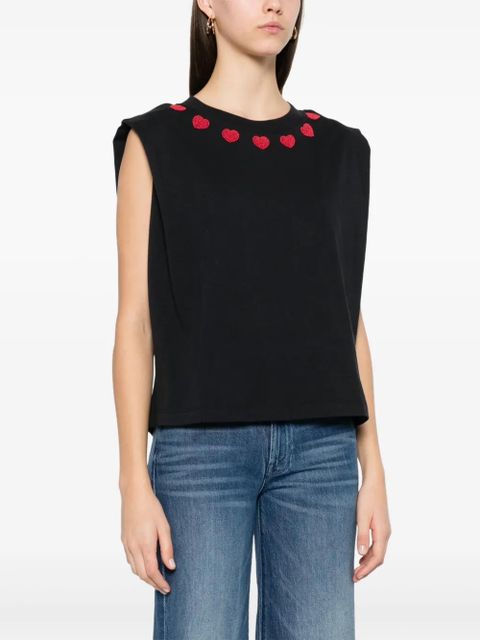 FARM Rio beaded-hearts T-shirt - Black
