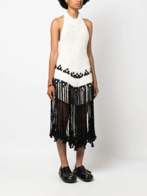 Jil Sander fringed knit halterneck top - Neutrals