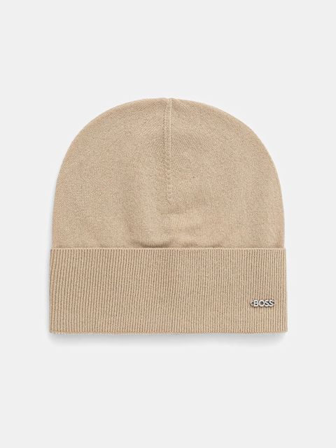 BOSS czapka wełniana kolor beżowy z cienkiej dzianiny wełniana 50524276 - zdjęcie produktu nr 1